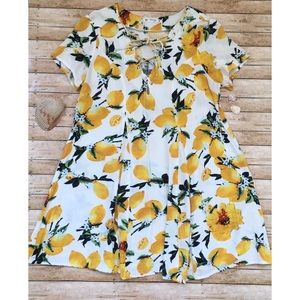 Lemon Print Short Sleeve Yellow Sundress